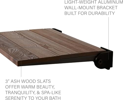 Seachrome 18 inch Silhouette Slimline Folding Wall Mount Shower Bench Seat, Natural Ash Wood Thermacor Seat with Matte Black Frame - color: Walnut Ash Wood With Matte Black Frame