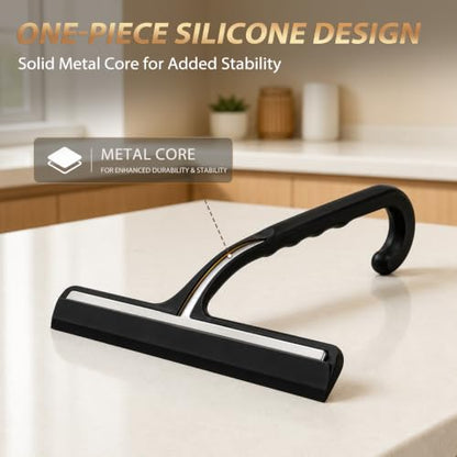 Silicone Shower Squeegee with Hanging Hook for Glass Door & Window, Black | One-Piece Seamless Design for Easy Maintenance; Streak-Free Scraper for Mirrors, Tiles, Countertops & Car Windshields