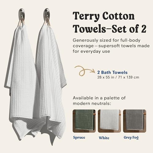 ONSEN Sculpted Terry Bath Towels, 100% American Cotton, Quick Dry Lint Free, Lightweight Absorbent Bath Towel Set with Hanging Loop, 28x55 in (White, 2X Bath Towel) - color: White, size: 2x Bath Towel