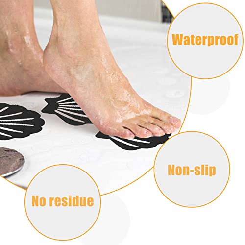 12Pcs Black Bathtub Stickers Non Slip Shell Shaped | Safety Shower Treads, Adhesive, For Bathroom Bathtub, Shower Floor - color: Black