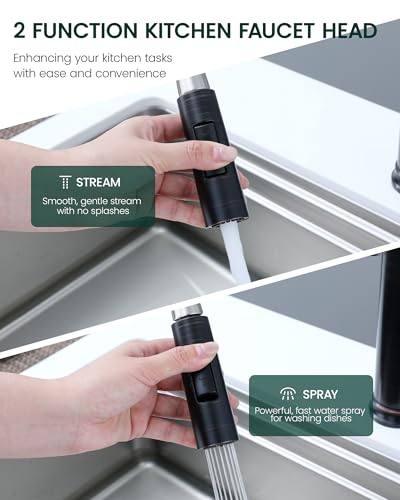 Metal Kitchen Faucet Head Replacement, Oil Rubbed Bronze | 2-Mode Pull Down Kitchen Faucet Spray Head with 15 Adapters, High Pressure Sink Sprayer Nozzle Stainless Steel - color: Oil Rubbed Bronze