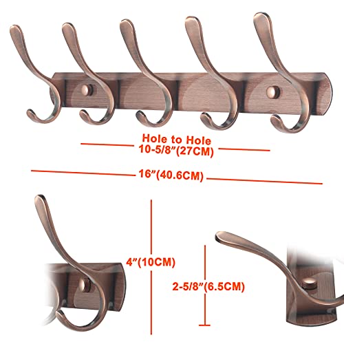 SKOLOO Coat Rack Wall Mount - Modern, Metal Wall Coat Rack with 5 Hooks, Sturdy Wall Hook Rack Rail for Hanging Coat, Jacket, Clothes, Hat, Red Copper - color: Retro Red
