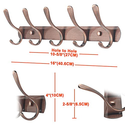 SKOLOO Coat Rack Wall Mount - Modern, Metal Wall Coat Rack with 5 Hooks, Sturdy Wall Hook Rack Rail for Hanging Coat, Jacket, Clothes, Hat, Red Copper - color: Retro Red