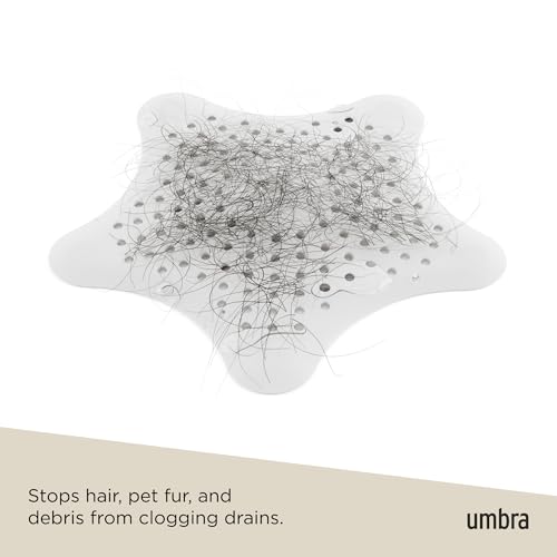 Umbra Starfish Hair Catcher, Suction Cup Drain Cover, 6-Inch, White | Silicone material, flexible and durable, water resistant seal, easy to clean, rust proof, fits standard tubs - color: White