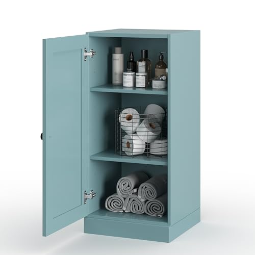 100% Solid Wood 16.5"" Bathroom Storage Cabinet with Shaker Door & Adjustable Shelves - color: Aqua, style: Shaker Door