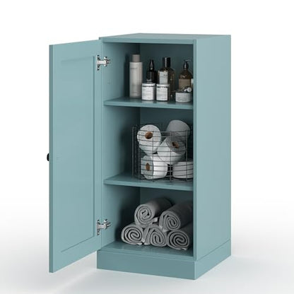 100% Solid Wood 16.5"" Bathroom Storage Cabinet with Shaker Door & Adjustable Shelves - color: Aqua, style: Shaker Door