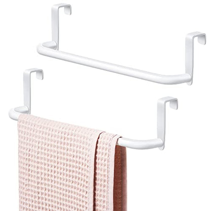 2 Pieces Metal Towel Bar Kitchen Cabinet Steel Towel Rack Bar for Hanging on Inside or Outside of Doors, Home Kitchen Bathroom(White) - color: White
