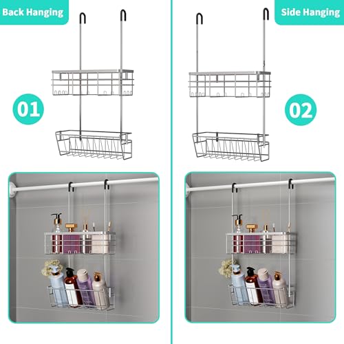 HapiRm Hanging Shower Caddy Organizer - No Drilling Shower Organizer with Inclined Shelf, Rustproof & Waterproof 304 Stainless Steel Bathroom Caddy - Silver - color: Silver-Inclined Shelf