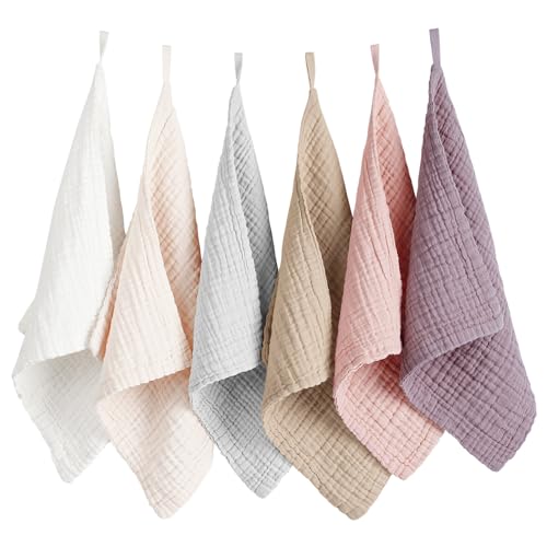 Konssy 6 Pack Muslin Baby Washcloths, 100% Cotton Wash Cloth Set | 11 x 11 In Multi-Use Burp Cloths, Ultra-Soft & Absorbent, Machine Washable, Baby Bath Towels for Newborn, Boy & Girl - color: Pistachio Color