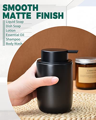BosilunLife Lotion Pump Dispenser for Kitchen, Bathroom Countertop | Matte Black Soap Dispenser Bathroom Ceramic Dish Liquid Soap Dispenser - color: Black
