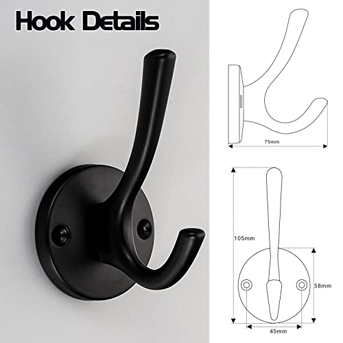 4 Pack Heavy Duty Wall Hooks, Stainless Steel Towel Hooks 55lbs Capacity | Heavy duty stainless steel hooks hold up to 55 lbs. Rust resistant wall mount design for towels, coats, robes and home use. - color: Black
