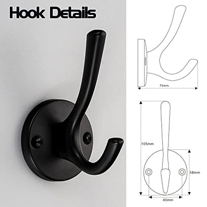 4 Pack Heavy Duty Wall Hooks, Stainless Steel Towel Hooks 55lbs Capacity | Heavy duty stainless steel hooks hold up to 55 lbs. Rust resistant wall mount design for towels, coats, robes and home use. - color: Black