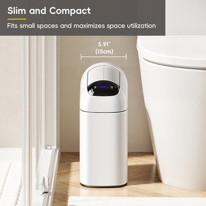 EKO Astro Slim Sensor Trash Can, 10L / 2.6 Gallon Touchless Garbage Bin with Soft-Close Retractable Wing Lid, Motion Sensor Stainless Steel Garbage Can for Bathroom, Kitchen, Office, Waterproof, White - size: Astro 10L-Matte White
