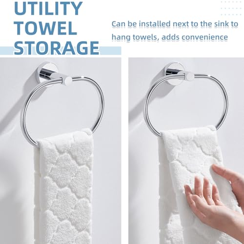 Hand Towel Ring for Bathroom, Rustproof Stainless Steel, Chrome | Flexible 180° Rotation, 7" Oval Towel Holder for Towel Storage, Quiet & Smooth Operation, Easy Towel Access, Drilling Mounted - color: Chrome