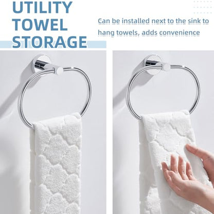 Hand Towel Ring for Bathroom, Rustproof Stainless Steel, Chrome | Flexible 180° Rotation, 7" Oval Towel Holder for Towel Storage, Quiet & Smooth Operation, Easy Towel Access, Drilling Mounted - color: Chrome