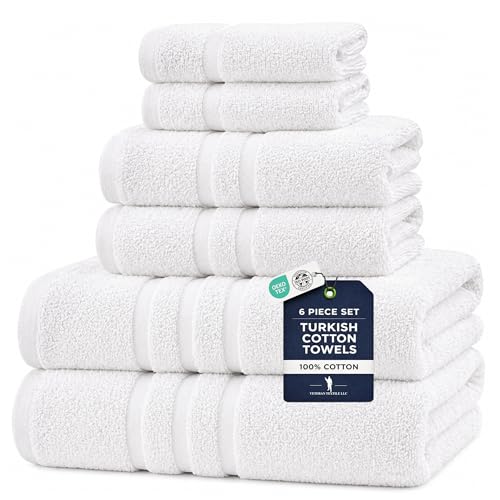 Veteran Textile LLC - 6 Pieces- Turkish Cotton - Luxury Towel Set for Bathroom & Kitchen, 2 Bath Towels, 2 Hand Towels & 2 WashCloths *Valued $79.99* (White) - color: White