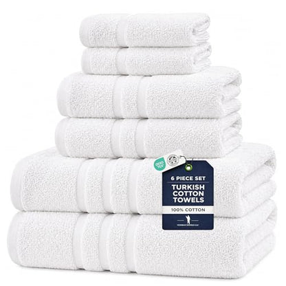 Veteran Textile LLC - 6 Pieces- Turkish Cotton - Luxury Towel Set for Bathroom & Kitchen, 2 Bath Towels, 2 Hand Towels & 2 WashCloths *Valued $79.99* (White) - color: White