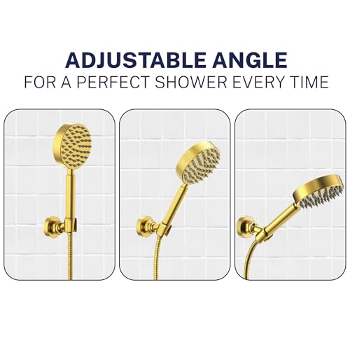 HammerHead Showers Solid Metal Handheld Showerhead Holder Wall Mount, Adjustable Screw-Mounted Pivot Ball, Shower Hose Holder, Fits Most Handheld Showerheads, Brushed Gold - style: Brushed Gold