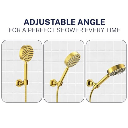 HammerHead Showers Solid Metal Handheld Showerhead Holder Wall Mount, Adjustable Screw-Mounted Pivot Ball, Shower Hose Holder, Fits Most Handheld Showerheads, Brushed Gold - style: Brushed Gold