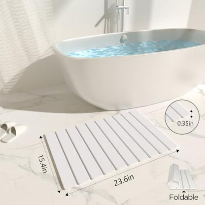 Foldable Stone Bath Mat 60x39cm | Quick-Dry Diatomaceous Earth Bath Rug with PVC Anti-Slip Base | Bathroom, Kitchen, Pet-Friendly Water Absorbent Mat - color: White