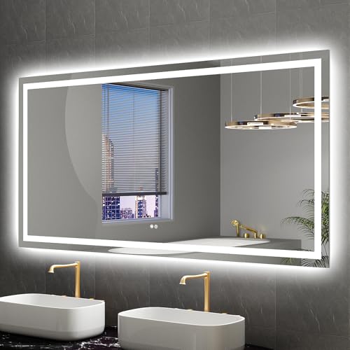 LED Mirror for Bathroom 72x36 Lighted Bathroom Vanity Mirrors with Lights, Brighter Frontlit and Backlit Anti-Fog Mirror, Tempered Glass, Dimmable 3 Colors Light Modes, Memory Function - size: 72"L x 36"W