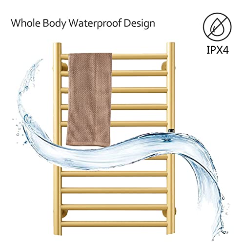 Gold Heated Towel Warmer Radiator Bathroom Accessories, Built-in Timer Temperature Control 10 Bars Electric Heated Towel Racks for Bathroom, Stainless Steel Towel Warmer Drying Rack, (Hardwired)