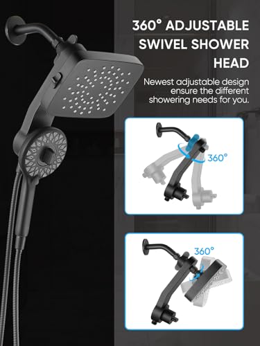 Cobbe® Dual Shower Head with Magnetic Handheld, Matte Black | Rain Shower Combo, 2-in-1 Fixed & Detachable, Multiple Spray Modes, Built-in Magnet Dock, 6ft Hose - color: Black