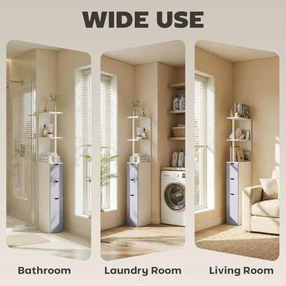 HOMCOM 54" Tall Bathroom Storage Cabinet, Freestanding, 2-Tier Shelf, White | Linen Tower, Drawers, Narrow Side Floor Organizer - color: White