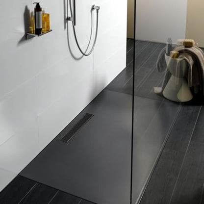 Linear Shower Drain 12 Inch Black Rectangular Floor Drain with 2-in-1 Tile Insert Cover, Bathroom Stainless Steel Drains Easy Installing and Cleaning (CUPC Certified)