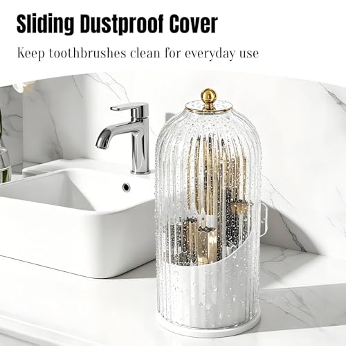 JEESA Dustproof Toothbrush Holder with Cover, Transparent/White | 360° Rotating, 180° Sliding Lid, 3 Slots, Toothbrush Organizer, for Bathroom Countertop - color: Transparent/White