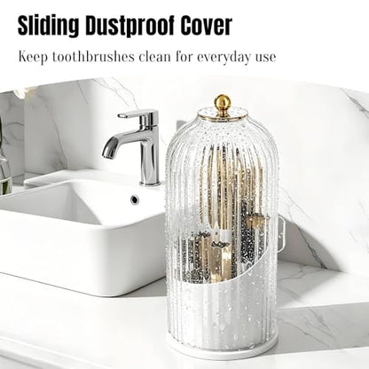 JEESA Dustproof Toothbrush Holder with Cover, Transparent/White | 360° Rotating, 180° Sliding Lid, 3 Slots, Toothbrush Organizer, for Bathroom Countertop - color: Transparent/White