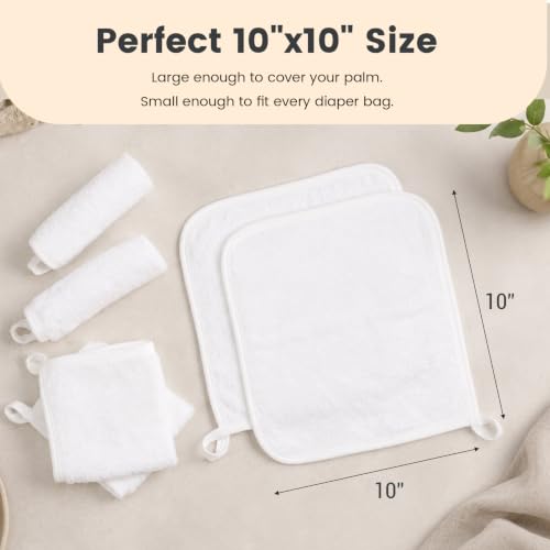 MUKIN Baby Washcloths，Reusable Face Towels, Gentle for Sensitive Skin & Newborns – Highly Absorbent Wash Cloths for Bath, Burping, Makeup Removal，6 Pack – 10"x10"