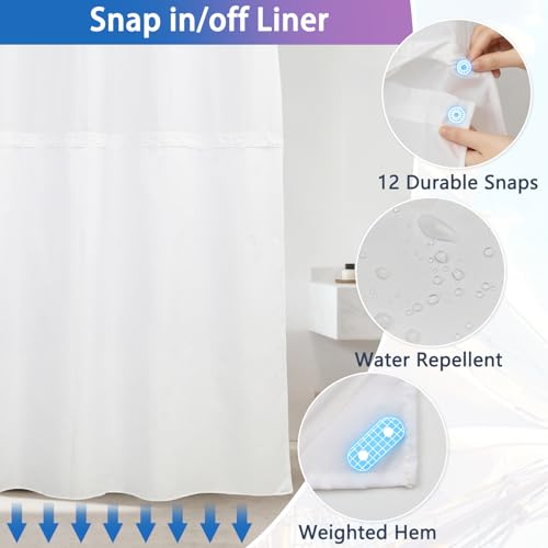 No Hooks Shower Curtain with Snap in Liner and Sheer Top Window, Sailboat Nautical Theme Easy Hang Waterproof Fabric Shower Curtain, 71x74in No Hook Double-layer Shower Curtain Set with Weighted Hem - color: Sailing Boat