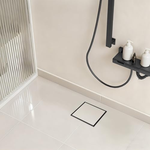 Linear Shower Drain - 6 Inch Matte Black, with Tile Insert Panels | AISI 304 Stainless Steel Shower Drain with Adjustable Feet, Hair Catcher, Rectangle Shower Floor Drain Fits Bathroom, Balcony - color: Matte Black, size: 6 Inch