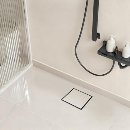 Linear Shower Drain - 6 Inch Matte Black, with Tile Insert Panels | AISI 304 Stainless Steel Shower Drain with Adjustable Feet, Hair Catcher, Rectangle Shower Floor Drain Fits Bathroom, Balcony - color: Matte Black, size: 6 Inch