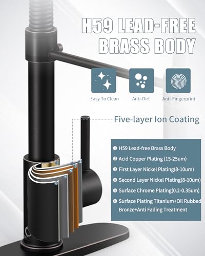 Oil Rubbed Bronze Single Handle Kitchen Faucet Set with Pull Down Sprayer and Soap Dispenser, 17-inch Tall - color: F-Oil Rubbed Bronze, style: Contemporary