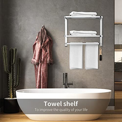 CAXIMSY 22.8Inch Towel Rack for Bathroom and Lavatory Towel Hanger with Wall Mount Towel Bars 304 Stainless Steel No Drill (Collapsible Towel Rack) - color: Collapsible Towel Rack With Double Shelves