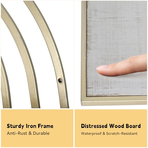 Oakrain Gold Wall Shelf with Arched Metal Frame, Set of 2, 13"&16" | Rustic Wood Floating Shelves, Farmhouse Towel Rack for Bathroom, Entryway, Living Room, Bedroom - color: Gold