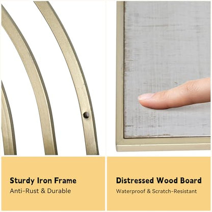 Oakrain Gold Wall Shelf with Arched Metal Frame, Set of 2, 13"&16" | Rustic Wood Floating Shelves, Farmhouse Towel Rack for Bathroom, Entryway, Living Room, Bedroom - color: Gold