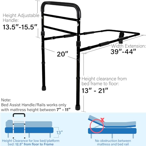 Vaunn Medical Bed Rail for Elderly Adults Safety, ASTM F3186-17 Certified, Adjustable Bed Assist Handle and Grab Bar for Seniors, 300 lb, Tool-Free Assembly - size: Large