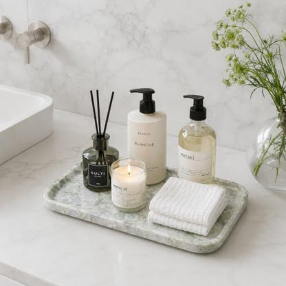 Marble Vanity Tray,14" Large Stone Bathroom Tray Countertop,Deep Green | Unique Texture - color: Deep Bianco Palomino