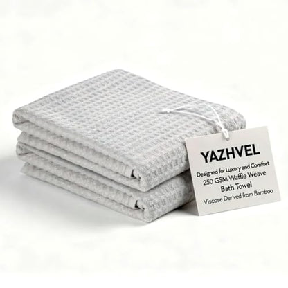 Bamboo Viscose Waffle Bath Towels - Pack of 2 - Grey - 250 GSM – 100% Viscose Derived from Bamboo - Quick-Dry Waffle Weave - Spa & Gym Ready - Oeko-TEX Certified – Absorbent - Breathable - color: Grey