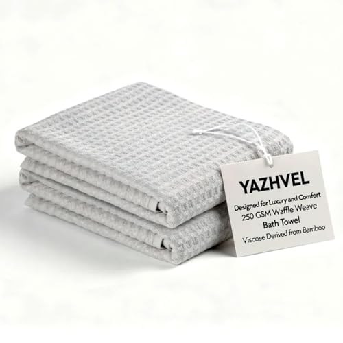 Bamboo Viscose Waffle Bath Towels - Pack of 2 - Grey - 250 GSM – 100% Viscose Derived from Bamboo - Quick-Dry Waffle Weave - Spa & Gym Ready - Oeko-TEX Certified – Absorbent - Breathable - color: Grey