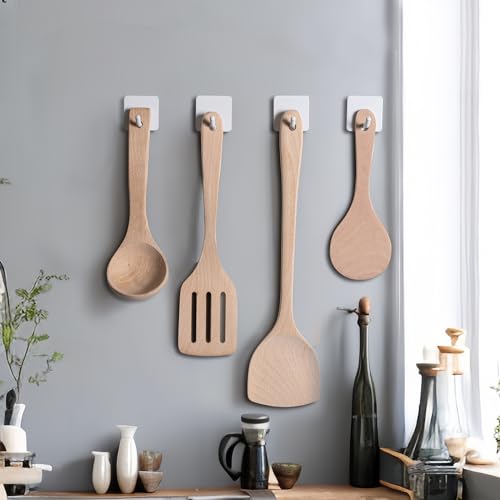 Adhesive Towel Hooks Heavy Duty Stick on Towel Holder Wall Hangers Waterproof Stainless Steel Sticky Hooks for Hanging White Bathroom Kitchen Home-4 Packs - color: White