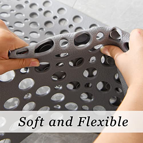 Tiamo TPE Bathtub Mat Non Slip Quick Dry Suction Cups Shower Mat | 35x16 inch long size,machine washable,gray, deal for elderly,pregnant women,kids,smooth surfaces only - color: Grey, size: 35" x 16" (Rectangular)