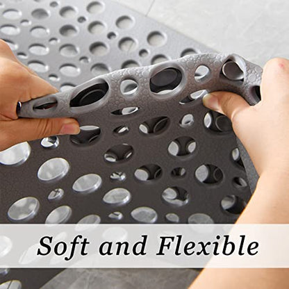 Tiamo TPE Bathtub Mat Non Slip Quick Dry Suction Cups Shower Mat | 35x16 inch long size,machine washable,gray, deal for elderly,pregnant women,kids,smooth surfaces only - color: Grey, size: 35" x 16" (Rectangular)