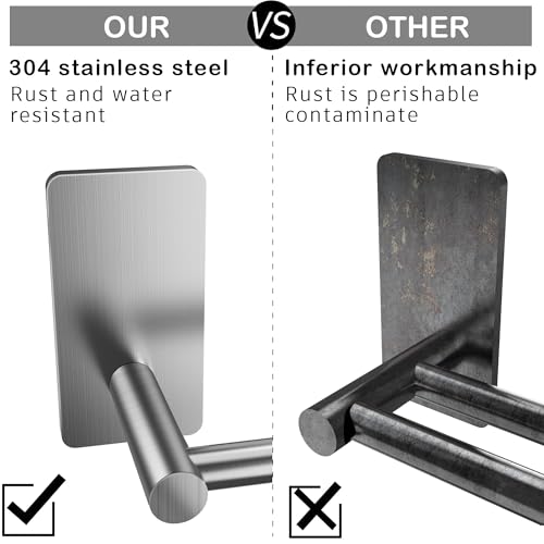 Taozun Towel Bar - 24 Inch Towel Holder with 2 Packs Adhesive Hooks | Hand Towel Rack Stick on Wall, Stainless Steel Bathroom Hardware Accessory Kit - color: Silver, size: 24-inch