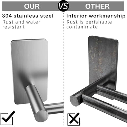 Taozun Towel Bar - 24 Inch Towel Holder with 2 Packs Adhesive Hooks | Hand Towel Rack Stick on Wall, Stainless Steel Bathroom Hardware Accessory Kit - color: Silver, size: 24-inch