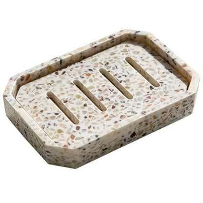 Drainable Soap Dish, Double Layer Resin Soap Holder, Non-Slip Silicone Feet Soap Saver for Bathroom (Terrazzo Look) - color: Terrazzo Look