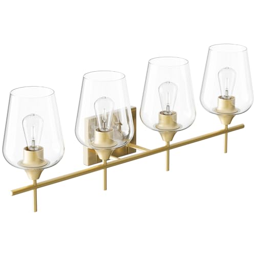 VONLUCE 4 Light Bathroom Vanity Light Fixture,Brushed Gold | Wine Glass Shades, E26 Sockets, Easy to install, Vanity Lights for Bathroom Bedroom Hallway Living Room - color: Gold, size: 4-Light